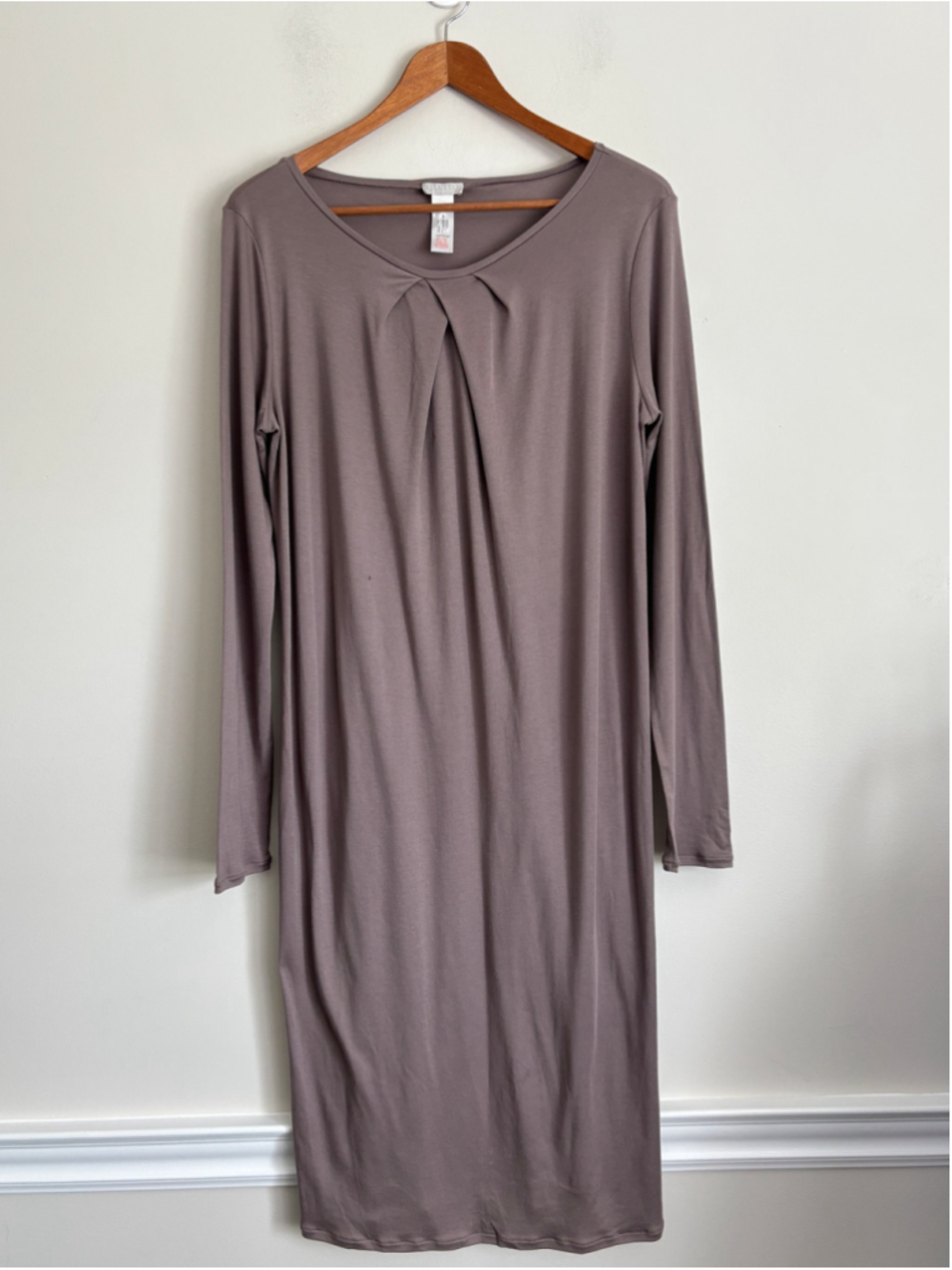 Hanro Long Sleeve Lounge Pintuck Neck Lounge Dress Size S Taupe Comfort